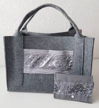 Shoppingbag Silber Glitzer Set